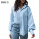 thumbnail image 2 of Camisas con botones para mujer Blusas de oficina de manga larga/corta Tops casuales de negocios Camisa suelta - Azul, 2 of 6