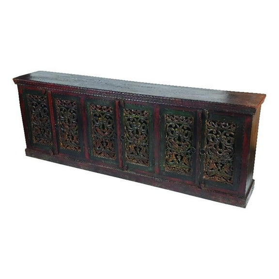 Arvada Mango Solid Wood 6 Door Hand-Carved Buffet in Brown