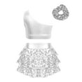 thumbnail image 2 of Linjinx Kids Girls Sequins Metallic Jazz Hip Hop Latin Cheer Dance Crop Top with Skirt Scrunchies Silver 12, 2 of 6
