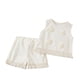 thumbnail image 2 of Conjunto de camiseta sin mangas con cuello redondo para niña, vestido sin mangas con botones finos para niña, falda francesa ceñida con cintura fruncida y volantes, conjunto de poliéster para niña, 2 of 6