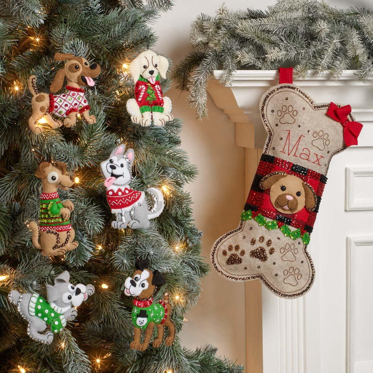 Bucilla Felt Applique 18" Stocking Making Kit, Doggy Treat, Perfect for DIY Arts and Crafts