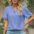 thumbnail image 6 of Fashion $15 & under Olyvenn Blouses for Women Dressy Casual Solid Color Button Down Short Sleeve Top Chiffon Elegant Stylish Summer Tunics 2025 Sky Blue 10, 6 of 7