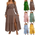 thumbnail image 7 of Ahabrexf Off-the-Shoulder Long Sleeve Solid Mini Dress for Women Summer Casual Party, 7 of 7