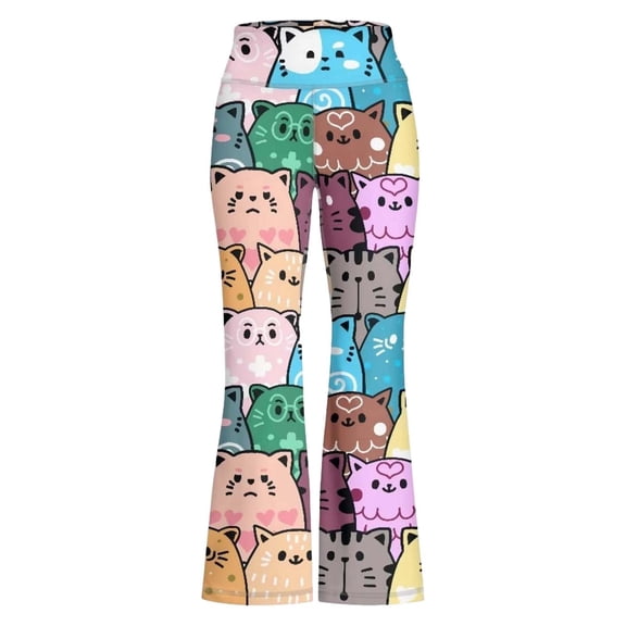 Tiijoy Toddler Girls Cute Cartoon Cat Flared Pants Stretch Athletic Yoga Pants, Sizes 1-14
