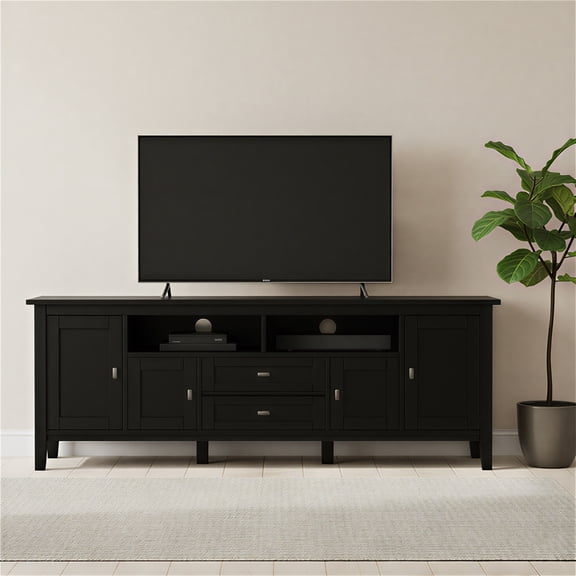 Warm Shaker 72 inch Wide Solid Wood TV Stand in Black For TVs up to 80 inches