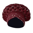 thumbnail image 1 of Pañuelo para la cabeza con diamantes de imitación, turbante africano, gorro, hiyab, gorro para mujer Color rojo oscuro, 1 of 9