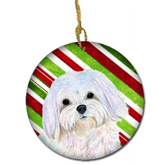 Maltese Candy Cane Holiday Christmas Ceramic Ornament