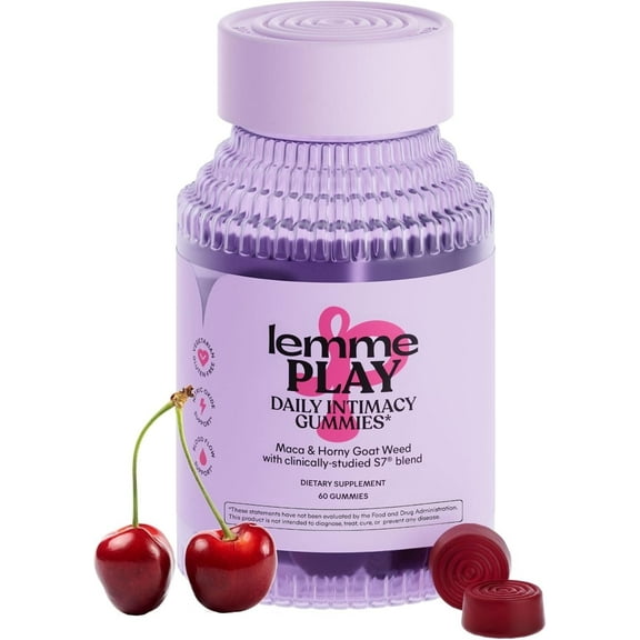 Lemme Play Libido Gummies for Women - Formulated to Support Blood Flow, Vaginal Moisture & Mood - with Turmeric, Maca Root, Horny Goat Weed   Green Coffee Bean - Cherry Flavored (60 Count)