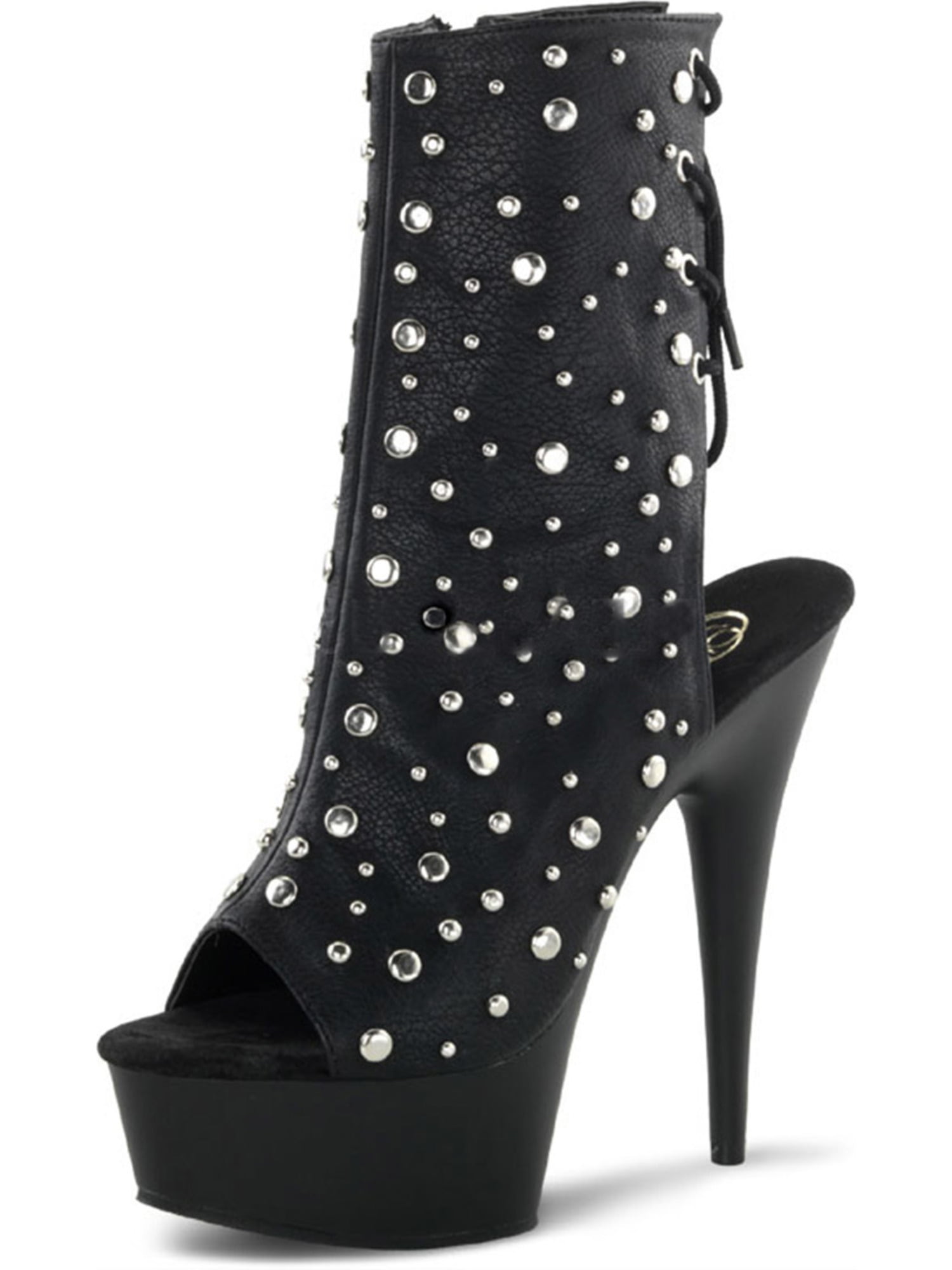 Black Studded Ankle Boots with Lace Up 