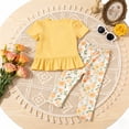thumbnail image 4 of Xyant Toddler Girl Summer Clothes 12 18 24 Months 2T 3T 4T 5T Girls Outfit Short Sleeve Ruffle Bowknot Top+Floral Capri Pants 2Pcs Spring Set (Yellow,12-18 Months), 4 of 7