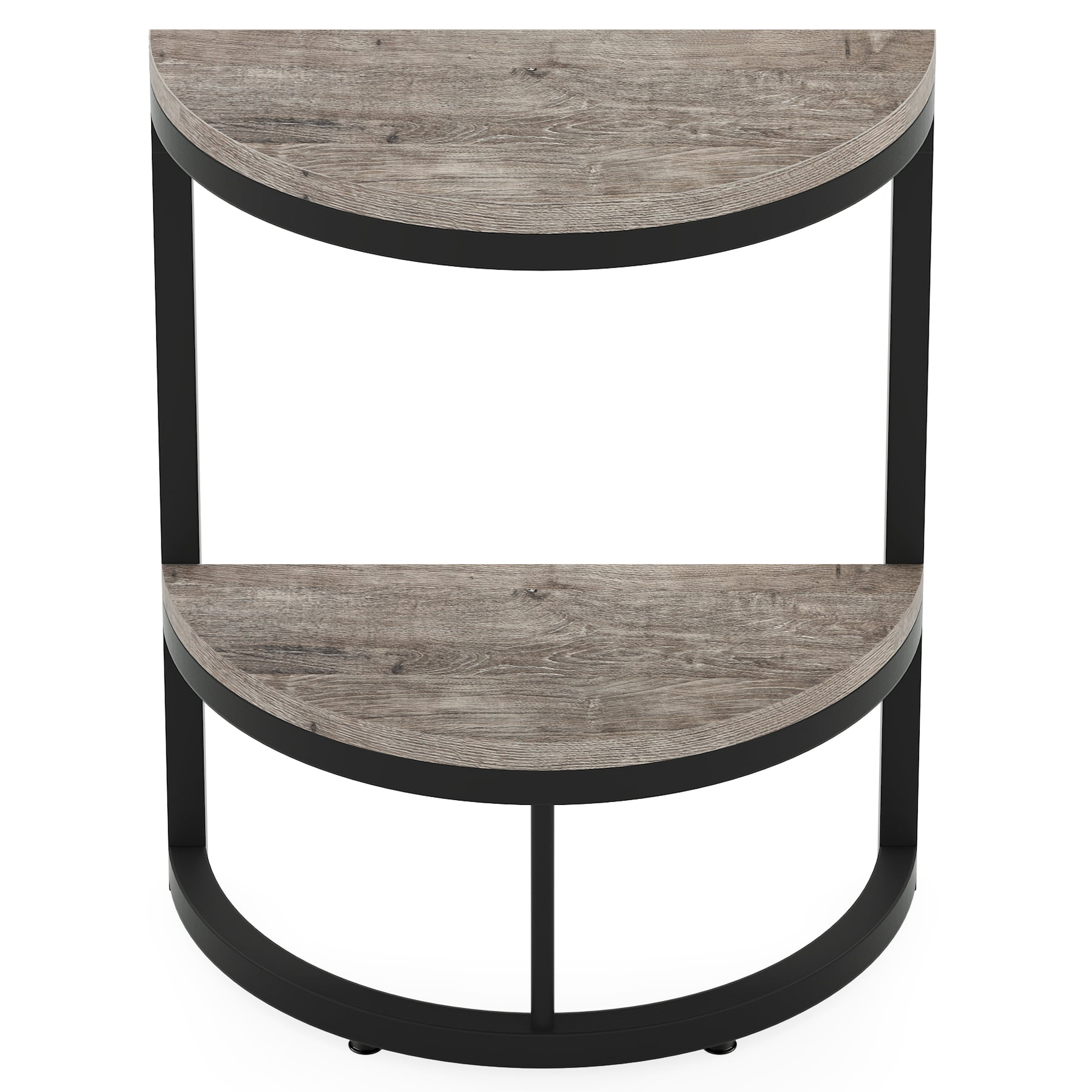 Fnova 2-Tier Half Moon End Table, Modern Wooden Narrow Sofa Side Table, Slim Accent Table Nightstand with Storage Shelf, Easy Assembly, for Living Room, Bedroom, Entryway, Small Space