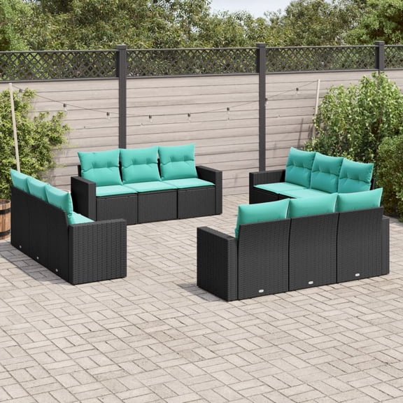 vidaXL 12 Piece Patio Sofa Set with Cushions Black Poly Rattan