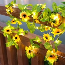 1 Pack 6.6 Ft Artificial Sunflower Garland with Lights Battery Powered 20 LED Fake Sunflower Vines Flowers Fairy Lights for Indoor Outdoor Bedroom Wedding Garden Party Home Hanging Decorations