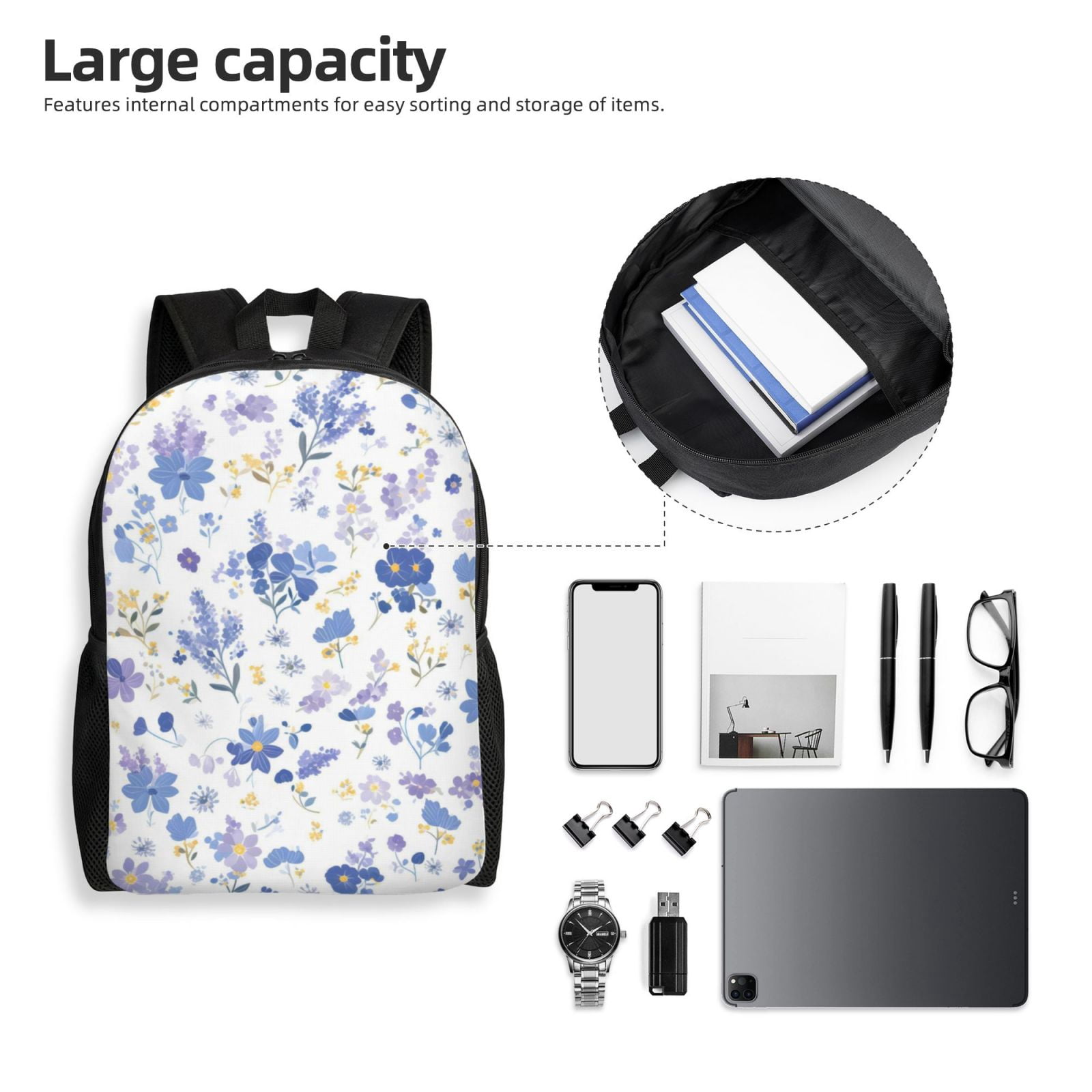 Single Side Full Backpack 16.1×11.8×4.5in Large Capacity Breathable Shoulder Belt Leisure Simple And Strong Bearing Capacity Milk Cow Print Style Lavender_4
