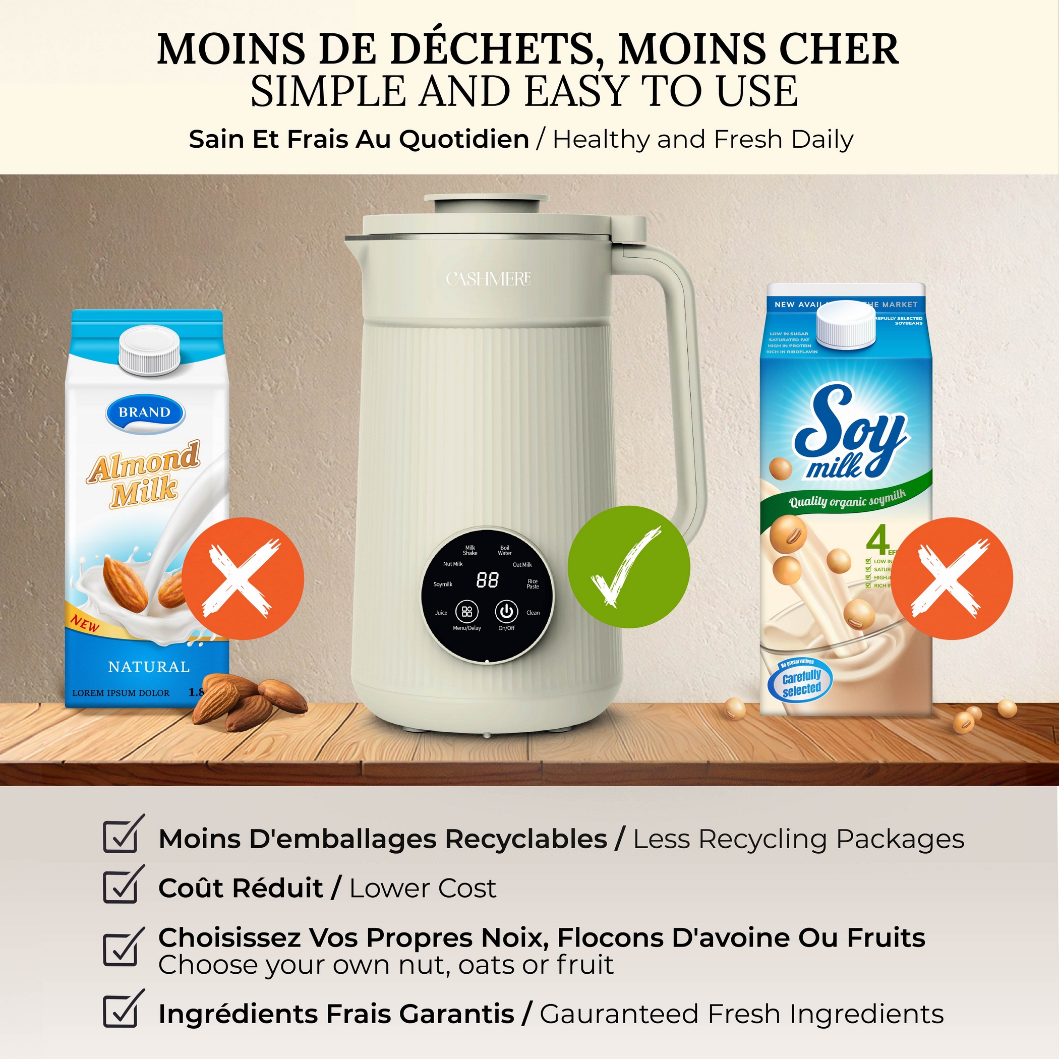 Machine à Lait Végétal 8 En 1 Automatique - 1200 Ml, Démarrage Différé, Autonettoyant - Pour Lait D'amande, Soja, Smoothie - 6
