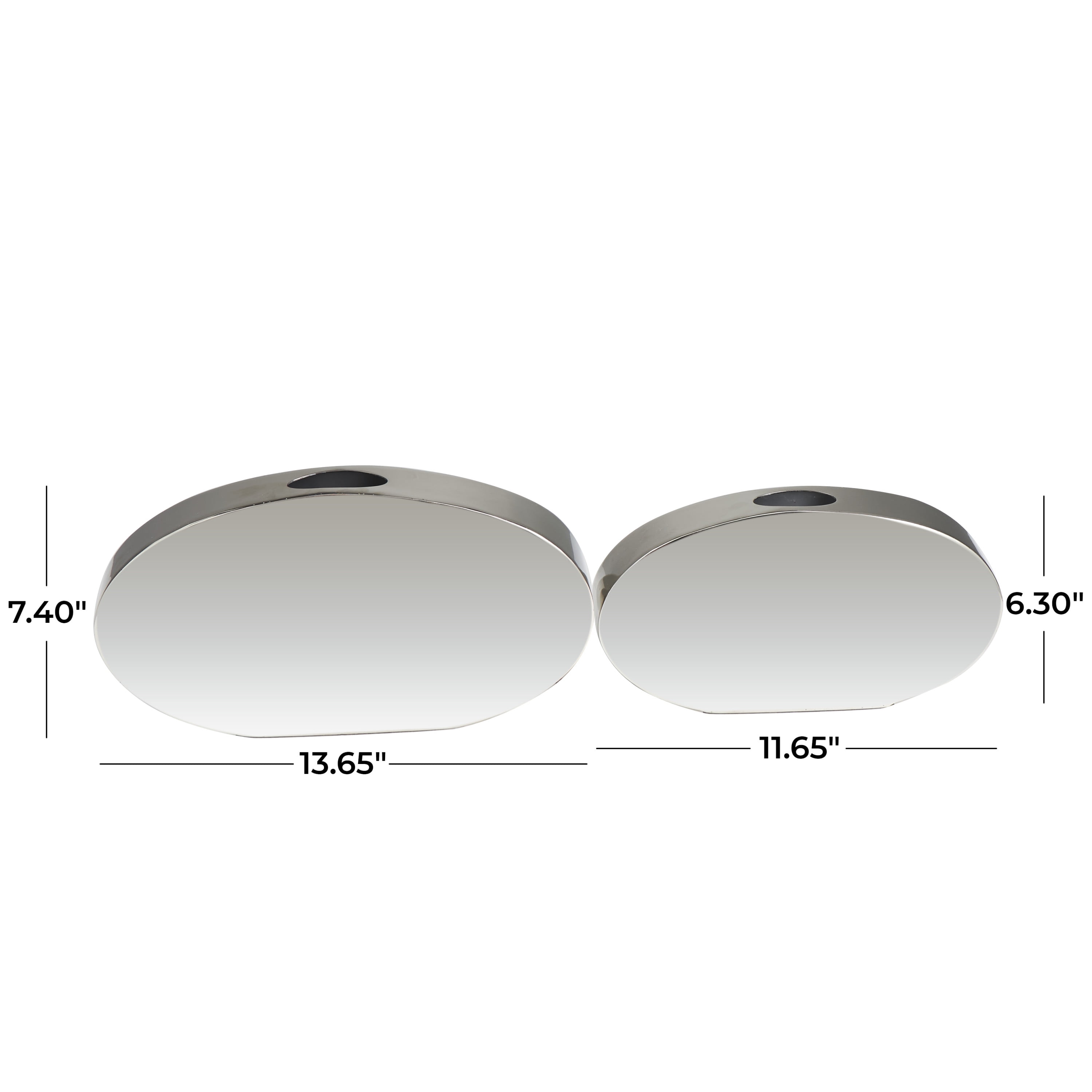 DecMode 7", 6"H Silver Stainless Steel Metal Vase with a Sleek Mirror Finish, Set of 2