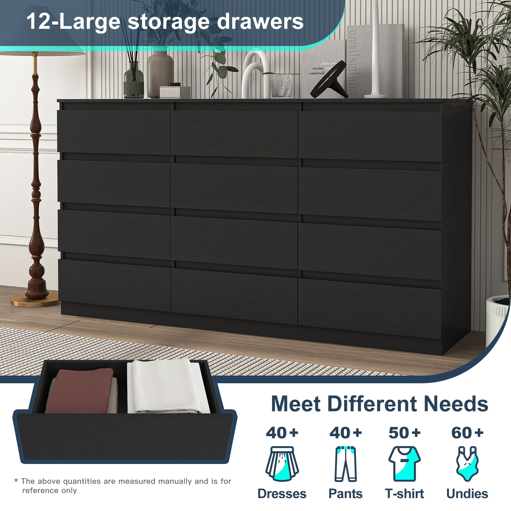 Finihen 12 Drawer Double Dresser, Modern 12 Chest of Drawers with Deep Drawers, Wide Storage Organizer Cabinet for Living Room, Kids, Black Finihen 12 Drawer Double Dresser, Modern 12 Chest of Drawers with Deep Drawers, Wide Storage Organizer Cabinet for Living Room, Kids, Black