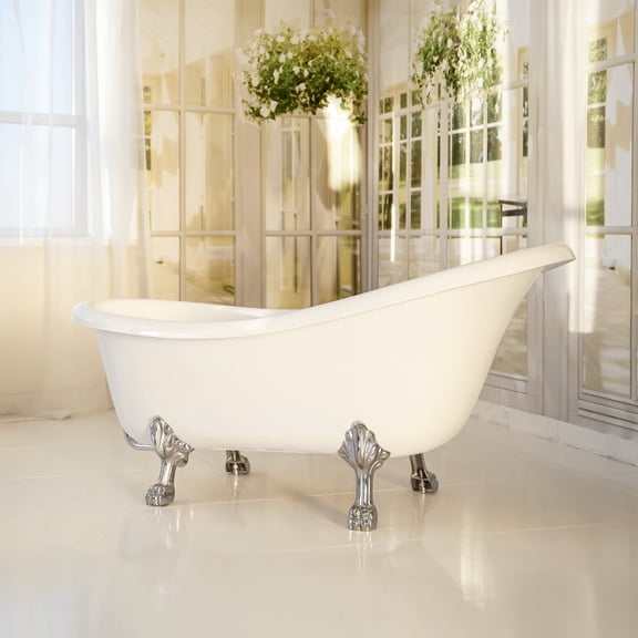 Dreamwerks 67"W x 31"D x 31"H White Freestanding Clawfoot Bathtub