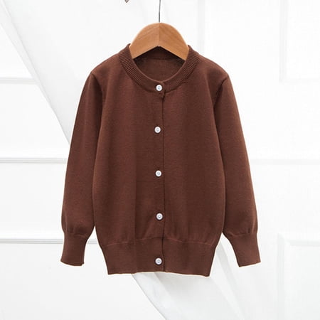 YUSIM Toddler Girls Knit Cardigan Sweaters- Casual Button Down Warm Long Sleeve Kids Clothes Brown Size 6 T