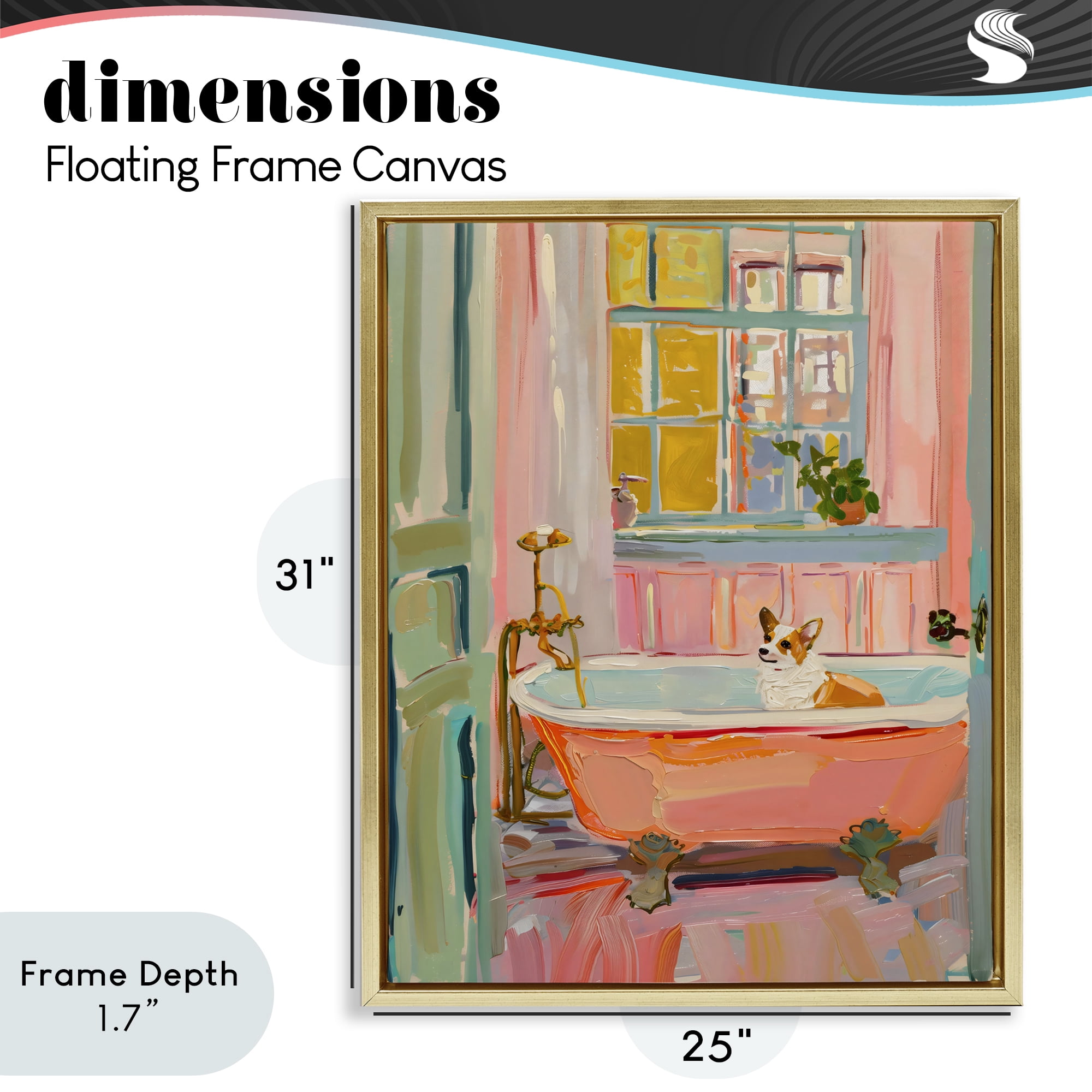 Stupell Industries Corgi in Bathtub Gold Framed Floater Canvas Wall Art, design by The Prints Vibe