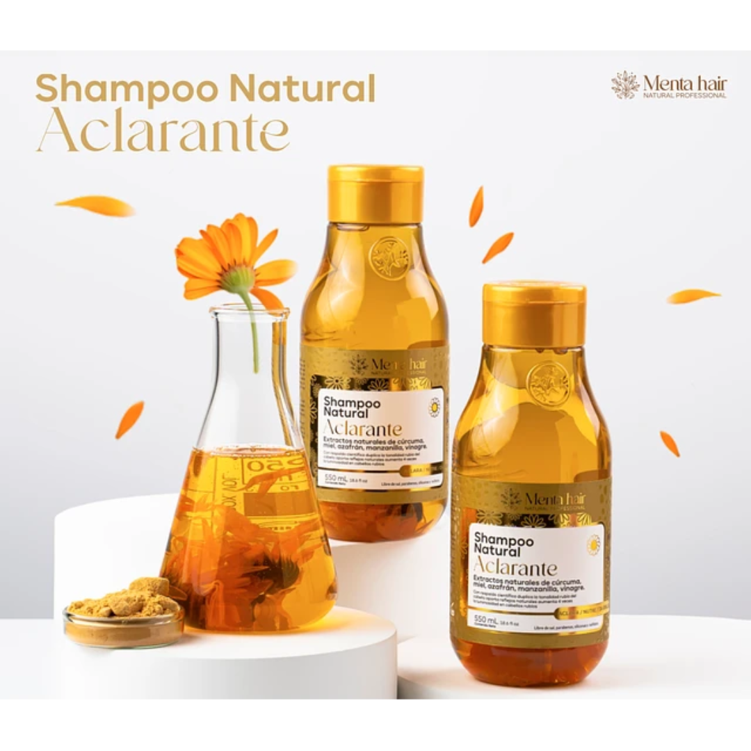Kit 2 Pack Shampoo Aclarante Natural Manzanilla y Cúrcuma y Tratamiento Leave in con termoproteccion crema de peinar antifrizz Manzanilla Classic 550ml Vegan Menta Hair  Cabellos Rubios