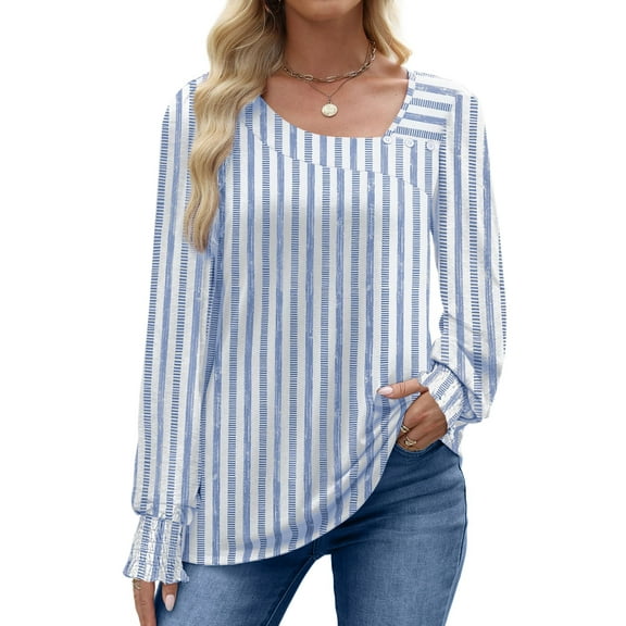 UVN Fall Square Neck Tops for Women Long Sleeve Blouse Ladies Dressy Button Shirts