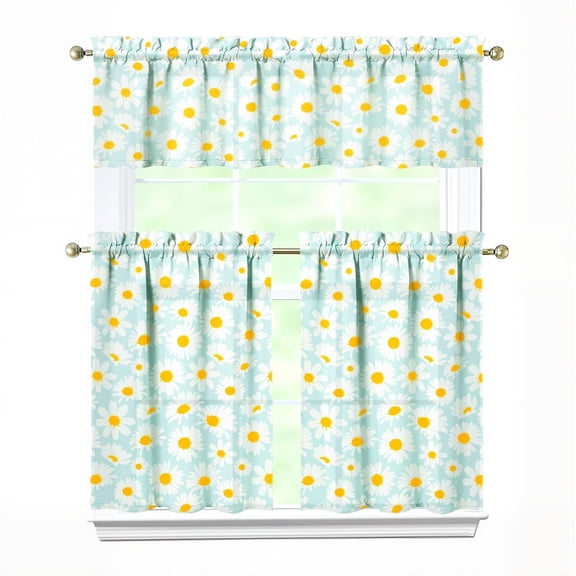 3 Piece Country Farmhouse Kitchen Curtains and Valances Set for Windows Country Themed Style Kitchen Window Curtains Over Sink Decor 27.5x36 in