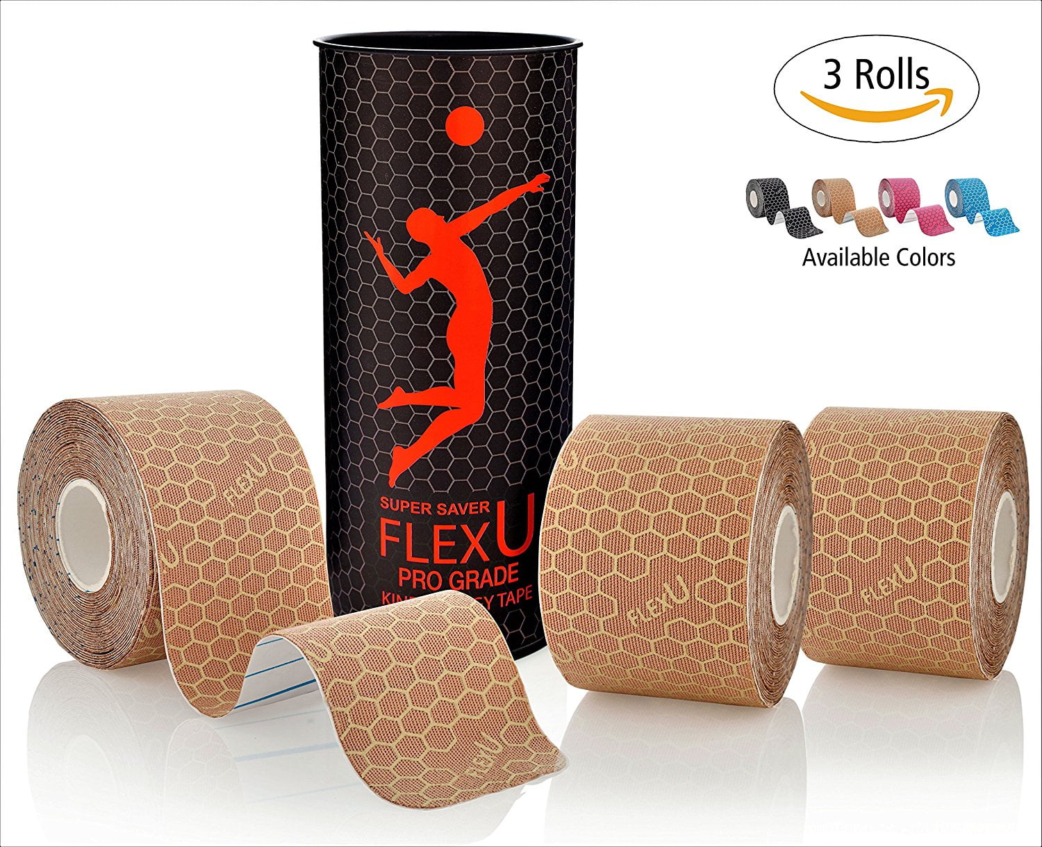 FlexU Skin Tone Kinesiology Tape; Super Saver 3 Roll Pack; 60 PreCut
