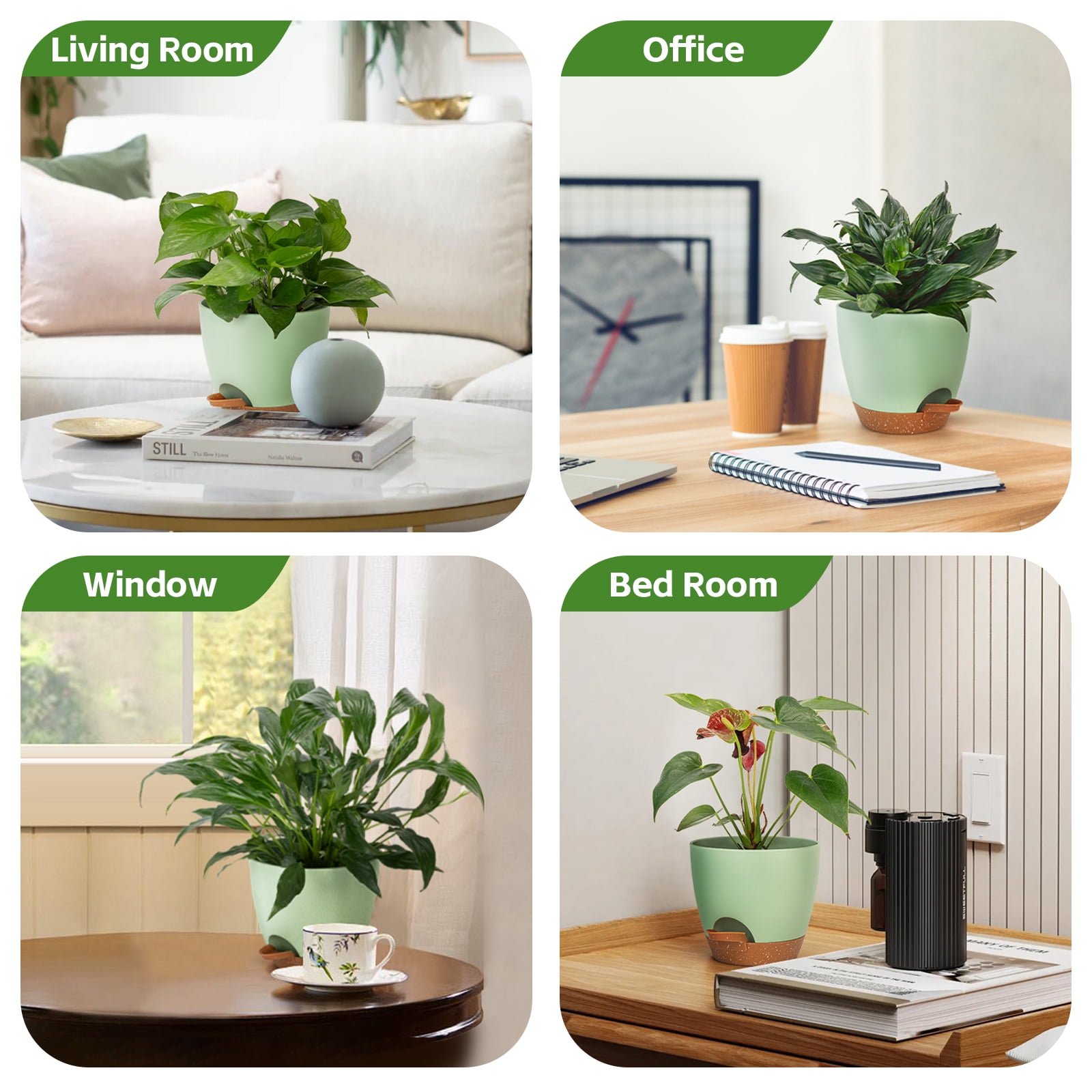 6 Pack Self Watering Plant Pots, Kabaqoo Plastic Planters with Drainage Holes and Saucers, Flower Pots for Indoor Outdoor Garden Plants