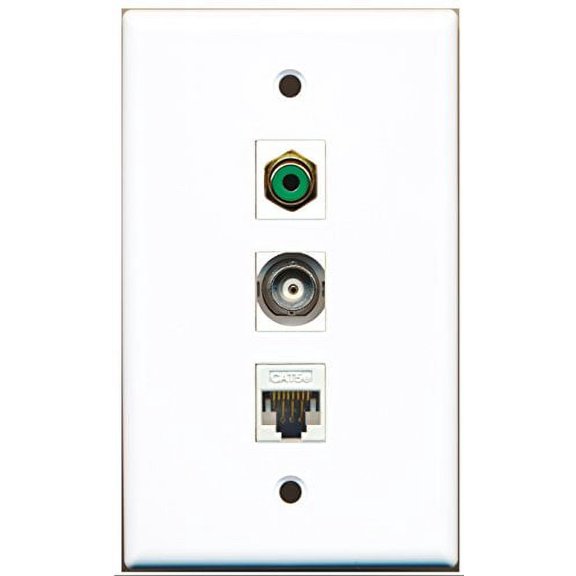 RiteAV - 1 Port RCA Green and 1 Port BNC and 1 Port Cat5e Ethernet White Wall Plate