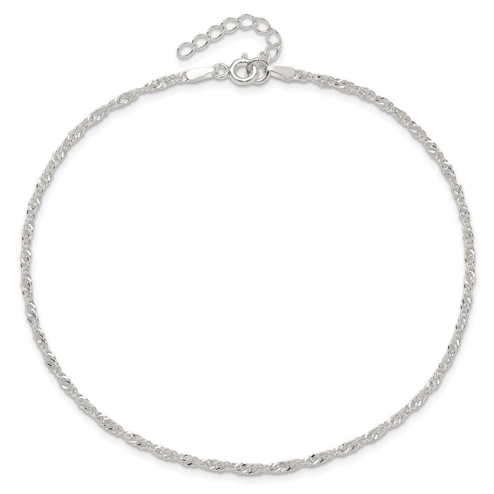 Sterling Silver 1.8mm Singapore 10in Plus 1in ext. Chain Anklet
