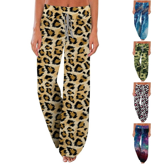 Azrian Womens Plus Size Pants Comfy Casual Pajama Floral Print Elastic Waist Lounge Wide Leg Pant