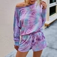 thumbnail image 5 of Babysbule Women Shorts Women's Tie-Dye Print Long Sleeve O-Collar Pullover Leisure Tops + Shorts Set, 5 of 7