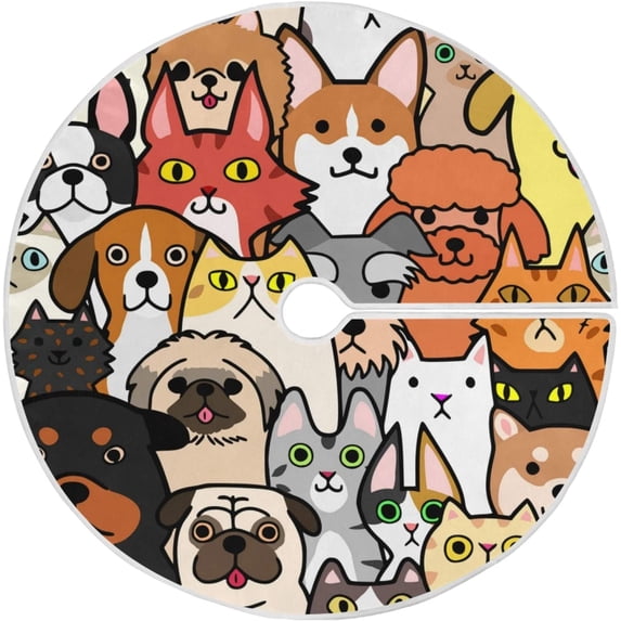 FMSHPON DogsCats Faces Xmas Christmas Tree Skirt Stand Mat for Holiday Party Decoration Indoor Outdoor 36 inches