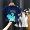 thumbnail image 2 of ibiyuan 3t Boys Clothes Boys 2 Piece Outfits Size 6/7 Cute Print Crew Neck Short Sleeve Top and Shorts 2 Pieces,3-4 Years,Navy, 2 of 7
