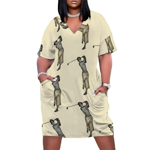 Vestido vintage de golfista con palo de golf, holgado, con bolsillos, para baile, manga larga, de verano