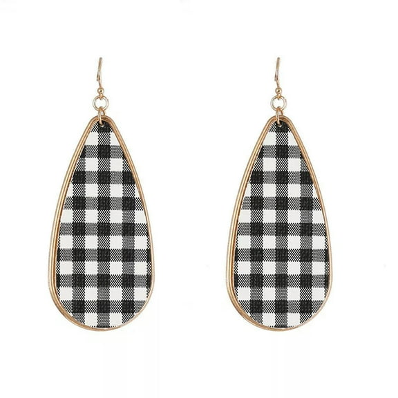 Black White Buffalo Plaid Faux Leather Earrings Morocco Women Gold Jewelry Gift