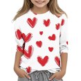 thumbnail image 1 of COM1950s Chemise de la Saint-Valentin pour Garçons, Chemise de la Saint-Valentin pour Garçons et Filles, Imprimé Saint-Valentin pour Garçons et Adultes, Manches Trois-Quarts, Col Rond, Chandail de Base, Chemise de la Saint-Valentin, 1 of 9