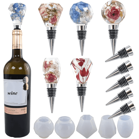 5pcs Epoxy Silicone Mold & Wine Bottle Stopper, Crystal Gem Shape Bottle Stopper for DIY Crafts Making