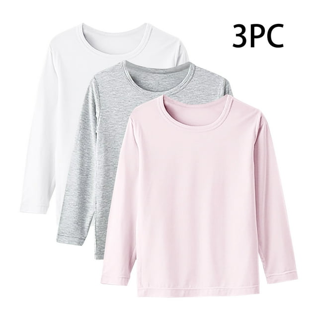 YUNAFFT Girls & Boys Basic T-Shirts Seasonal Lightweight Long Sleeve Round Neck 3-Pack Essential Basics