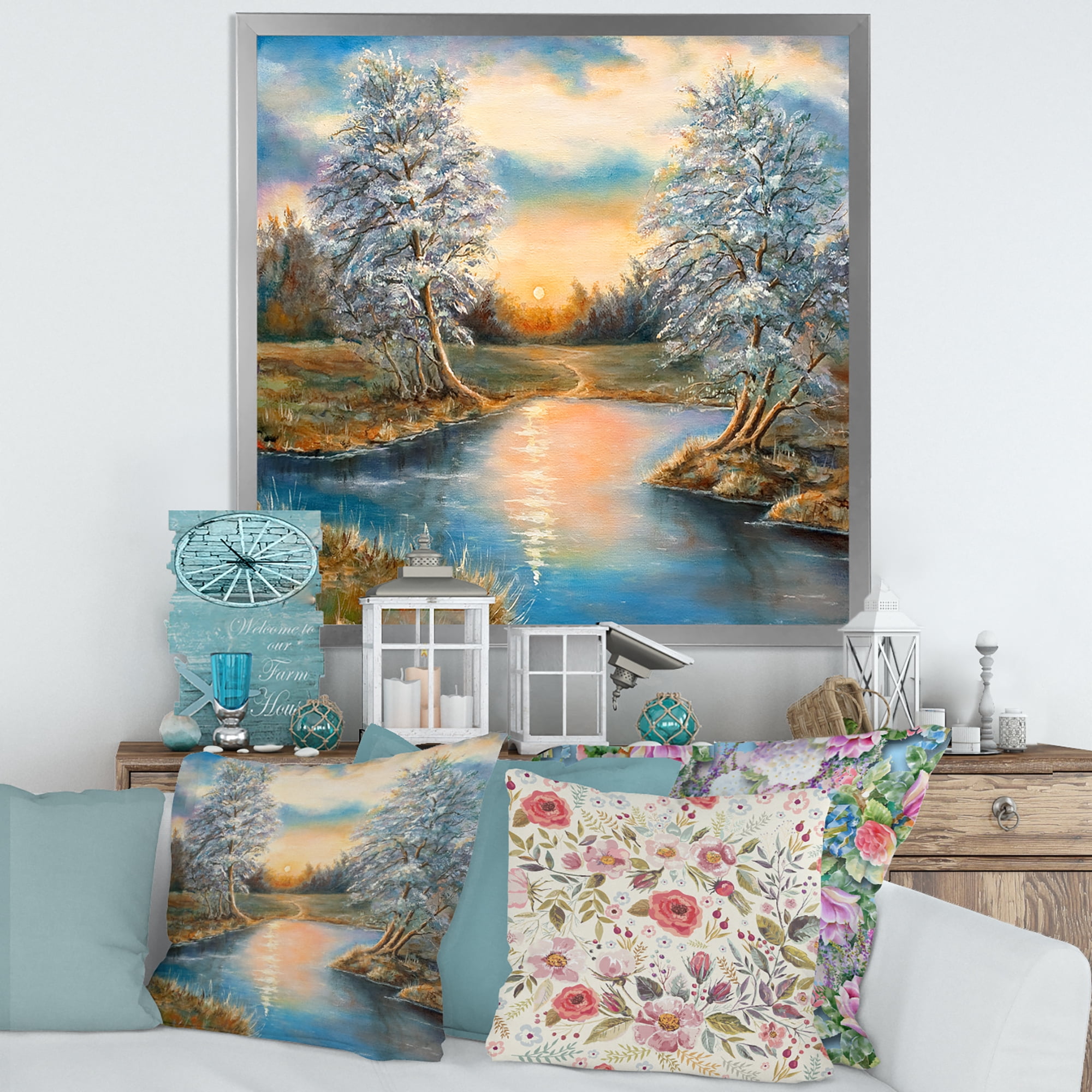 Designart 'Birches In The Autumn Woods Sunset' Lake House Framed Art Print
