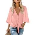 thumbnail image 1 of Sonducket Camisa de mujer Color sólido Manga larga Botón Solapa Blusa casual Prendas para la parte del cuerpo Rosa S, 1 of 4