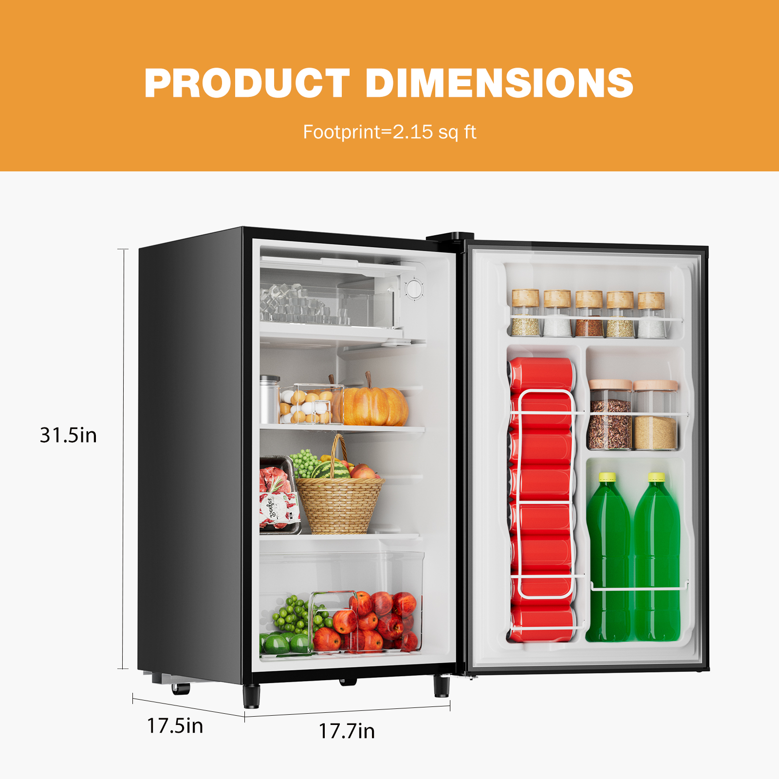 JIOABL 3.2 Cu. Ft. Refrigerator with Freezer, Low Noise, Adjustable Temp, Ideal for Dorms & Offices, Black