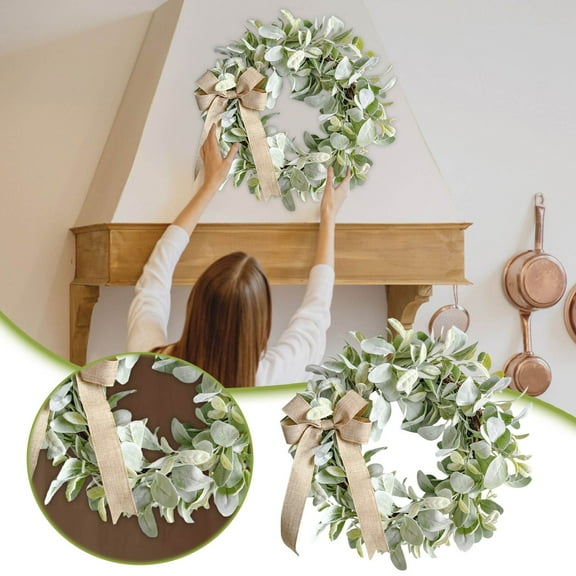 Magnolia Floral Lamb’s Ear Swag Wreath - 18 Inch Door Hanger for Spring Summer, Rustic Farmhouse Porch Wall Decor, Wedding Home Gift