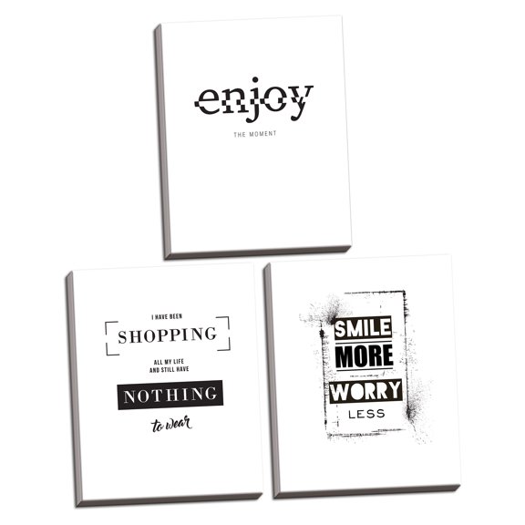 Gango Home Decor Vertical Shopping, Enjoy, & Smile by TypeLike (Ready to Hang); Three 11x14in Hand-Stretched Canvases