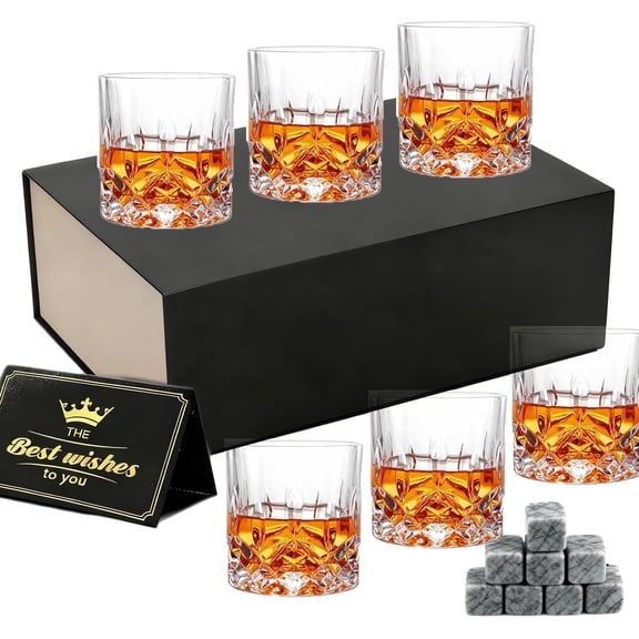 Heavy Whiskey Tumbler 10oz, Double Wall Glass Set of 6, Premium Whiskey Glasses for Men, Perfect for Home Bar & Drinking
