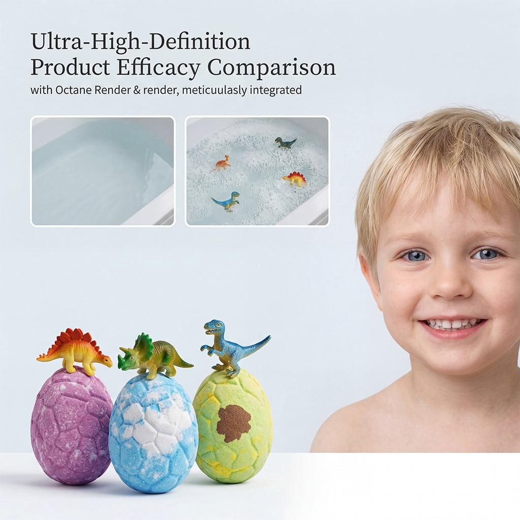 Bath Bombs for Kids with Surprise Toys Inside, 6 Pack Organic Dinosaur Bath Bombs Gift Set, Natural Dinosaur Egg Bubble Bath, Easter Gifts for Kids, Easter Basket Stuffers, Bubble Bath Toys