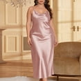thumbnail image 2 of AHMOMEI Plus Size Satin Silk Nightdress for Women's Sexy Deep V Neck Negligees Long Adjustable Spaghetti Strap Chemise Pink XL, 2 of 4