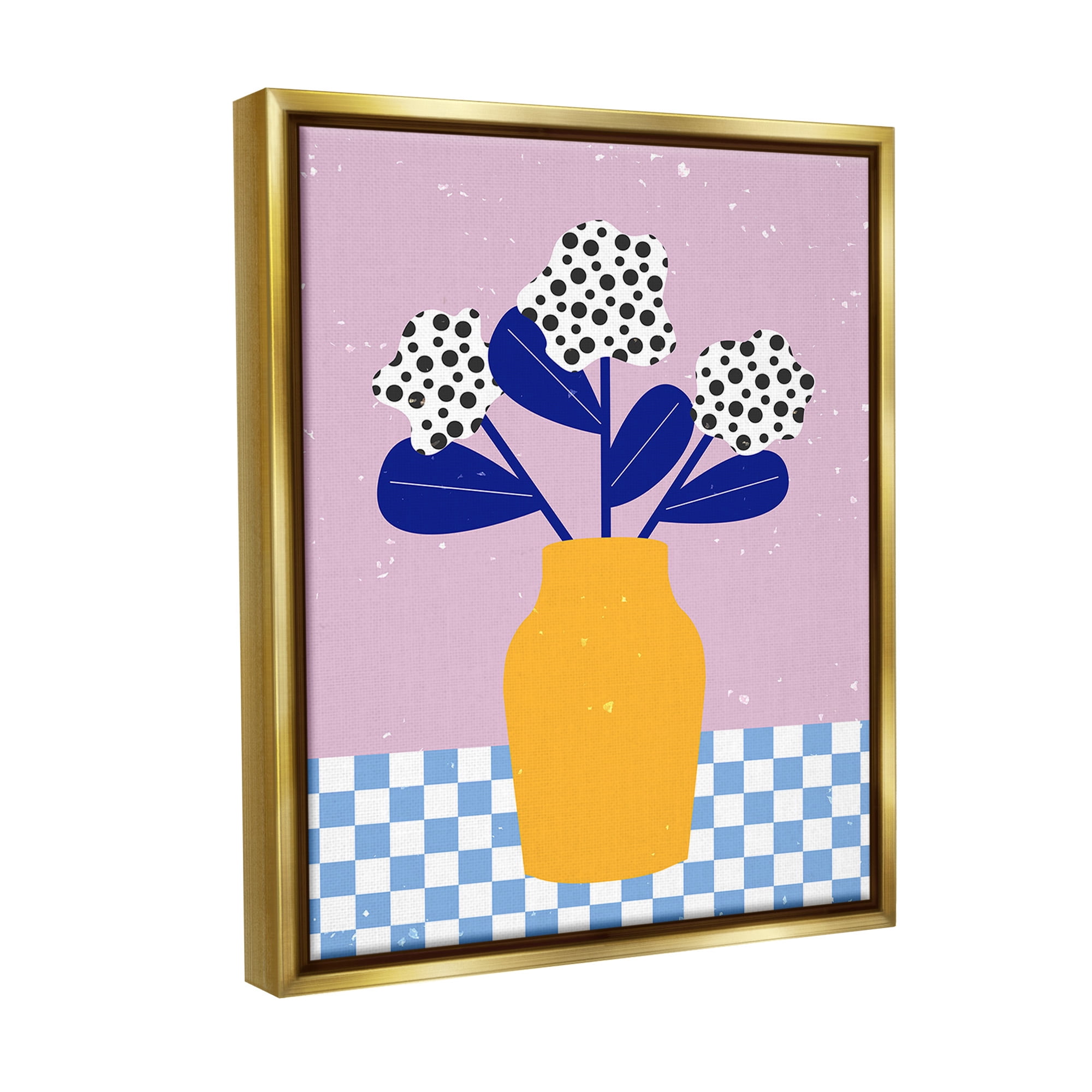 Stupell Industries Modern Polka Dot Plants Botanical & Floral Painting Gold Floater Framed Canvas Art Print Wall Art, 17 x 21