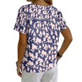 thumbnail image 5 of LWavelet Women's Floral Print Blouse Short Sleeve Tops Button Decor Pocketed Casual Basic Tee Purple XL, 5 of 5
